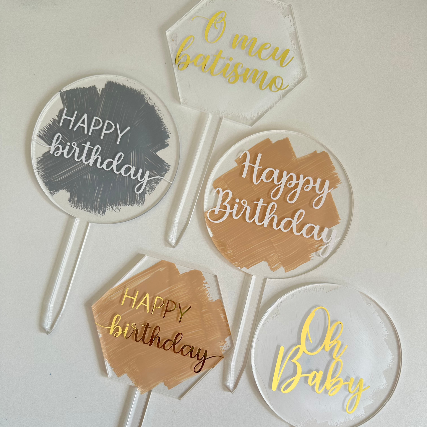Topo de bolo "Happy Birthday"