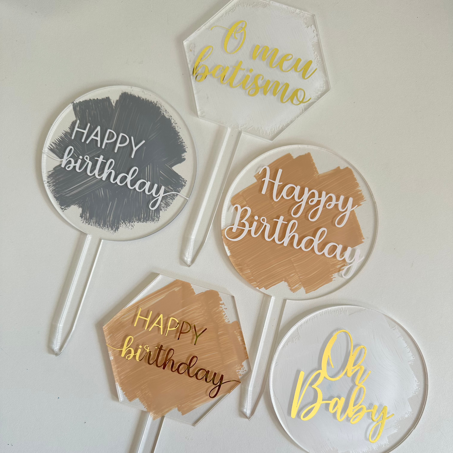 Topo de bolo "Happy Birthday"